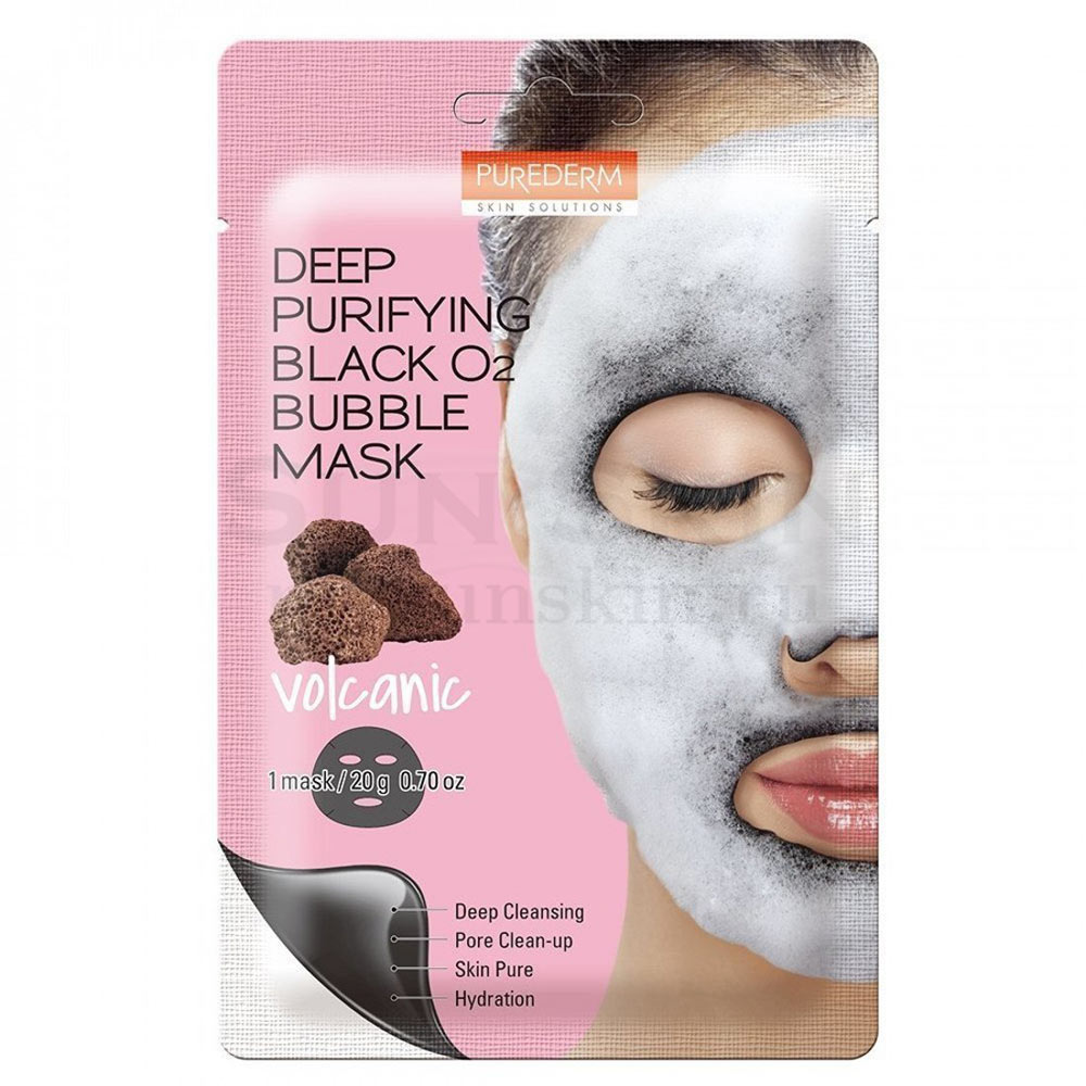 фото Пузырьковая очищающая маска purederm deep purifying black o2 bubble mask volcanic 4 шт