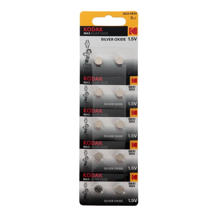 

Батарейка алкалиновая Kodak MAX Silver Oxid Button Cell, SG3 (392,SR736,SR41), 10 шт, MAX Silver Oxid Button Cell, SG3 (392,SR736,SR41), 10 шт