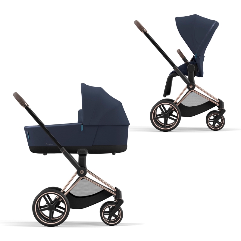 фото Коляска 2 в 1, cybex priam iv, шасси iv rosegold, ручка brown, текстиль nautical blue