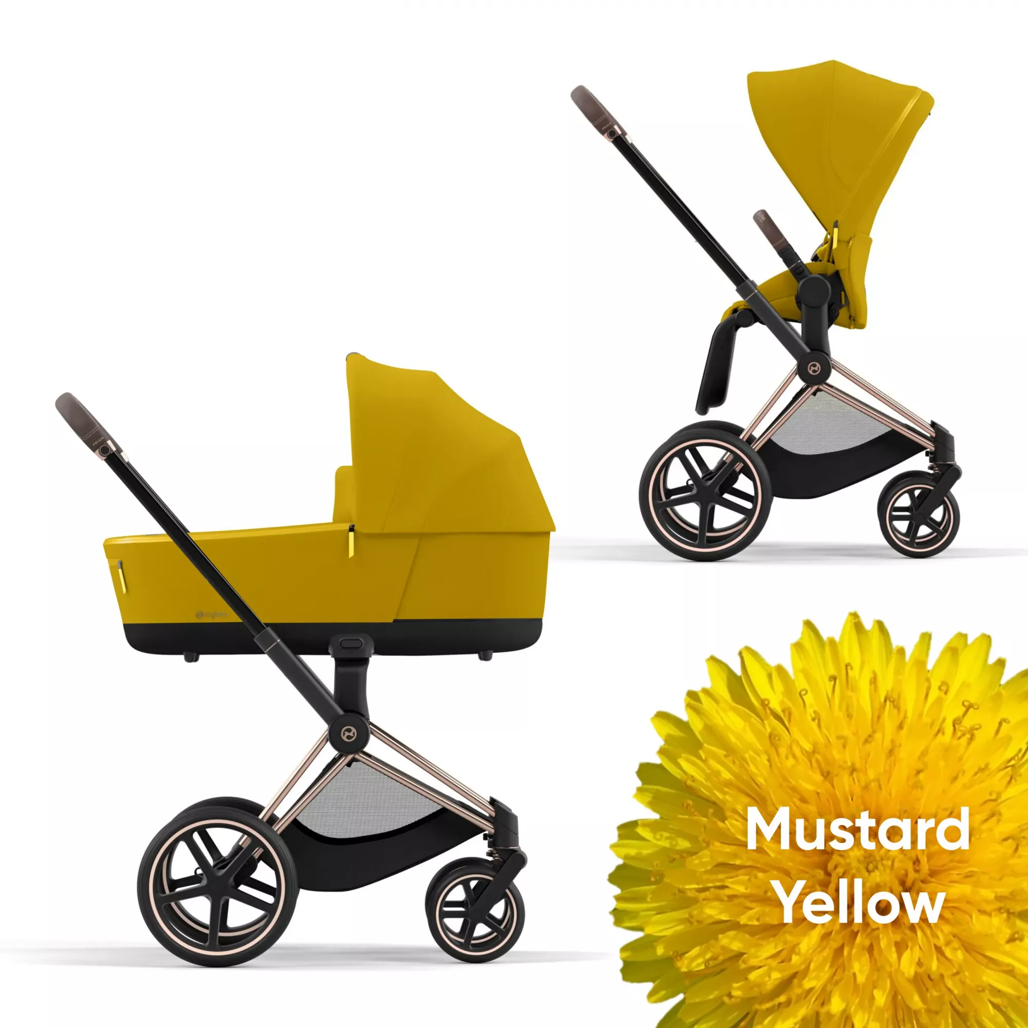 

Cybex Priam IV Коляска 2 в 1, шасси IV Rosegold ручка Black/текстиль Mustard Yellow, Priam-4