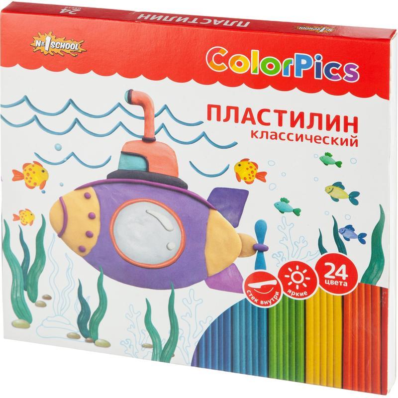 

Пластилин 24 цвета №1 School ColorPics, 480г, со стеком, 10 уп., Разноцветный