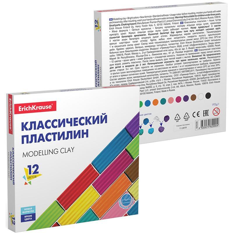 

Пластилин 12 цветов Erich Krause Basic, 192г, 7 уп.
