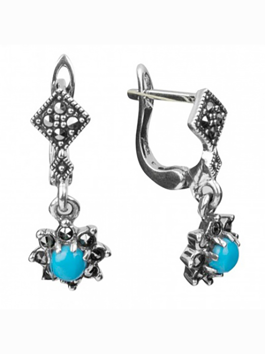 

Серьги с марказитами и бирюзой из серебра Марказит HE475-7985, HE475-7985