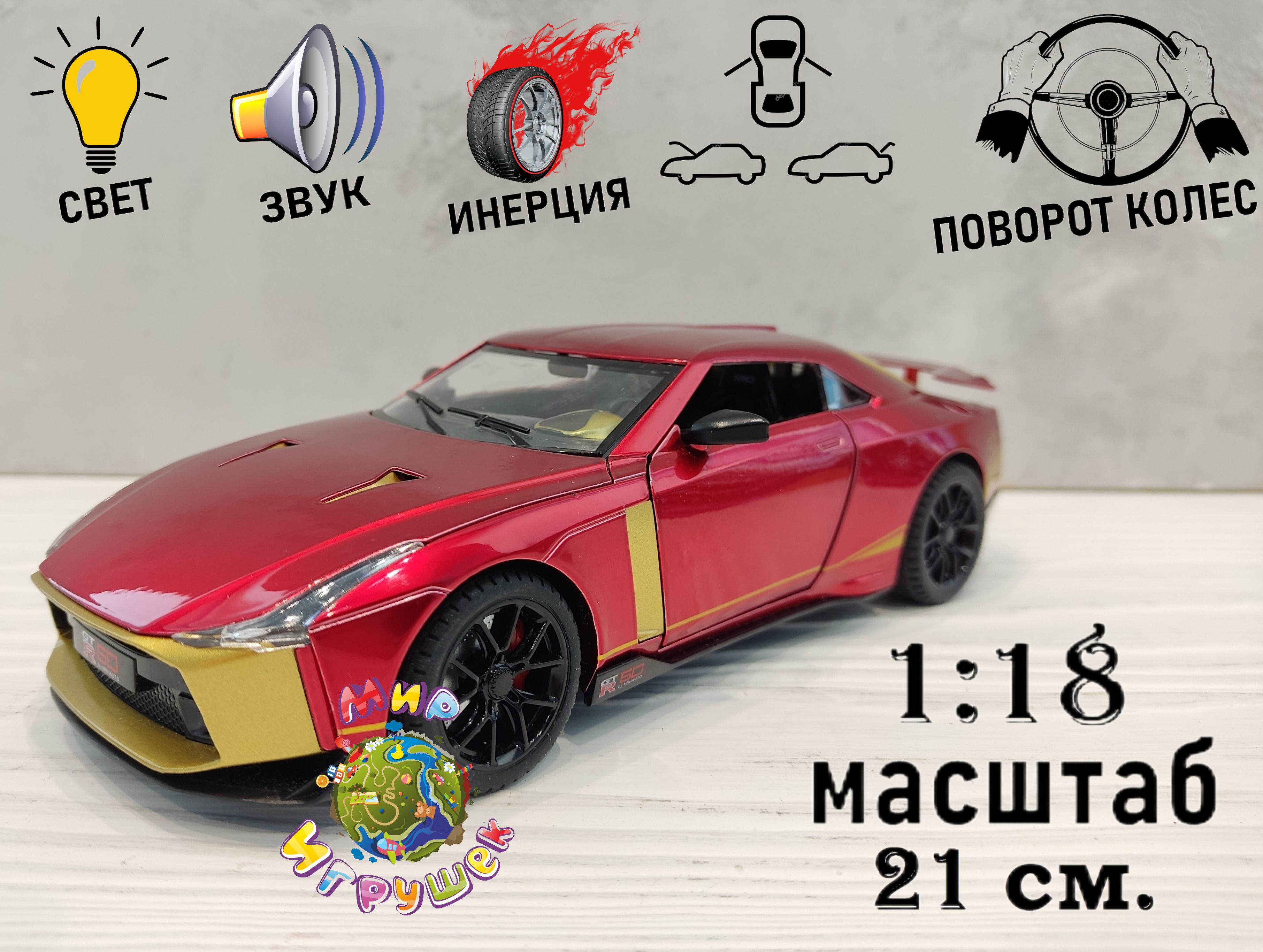 Коллекционная машинка Miniauto Nissan GT-R, с открывающими дверьми, капотом, багажником