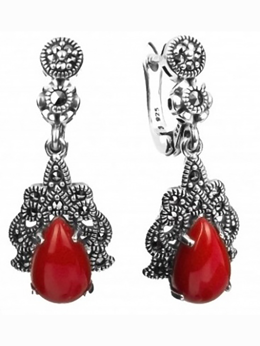 

Серьги с марказитами и кораллами из серебра Марказит HE453-6737, HE453-6737