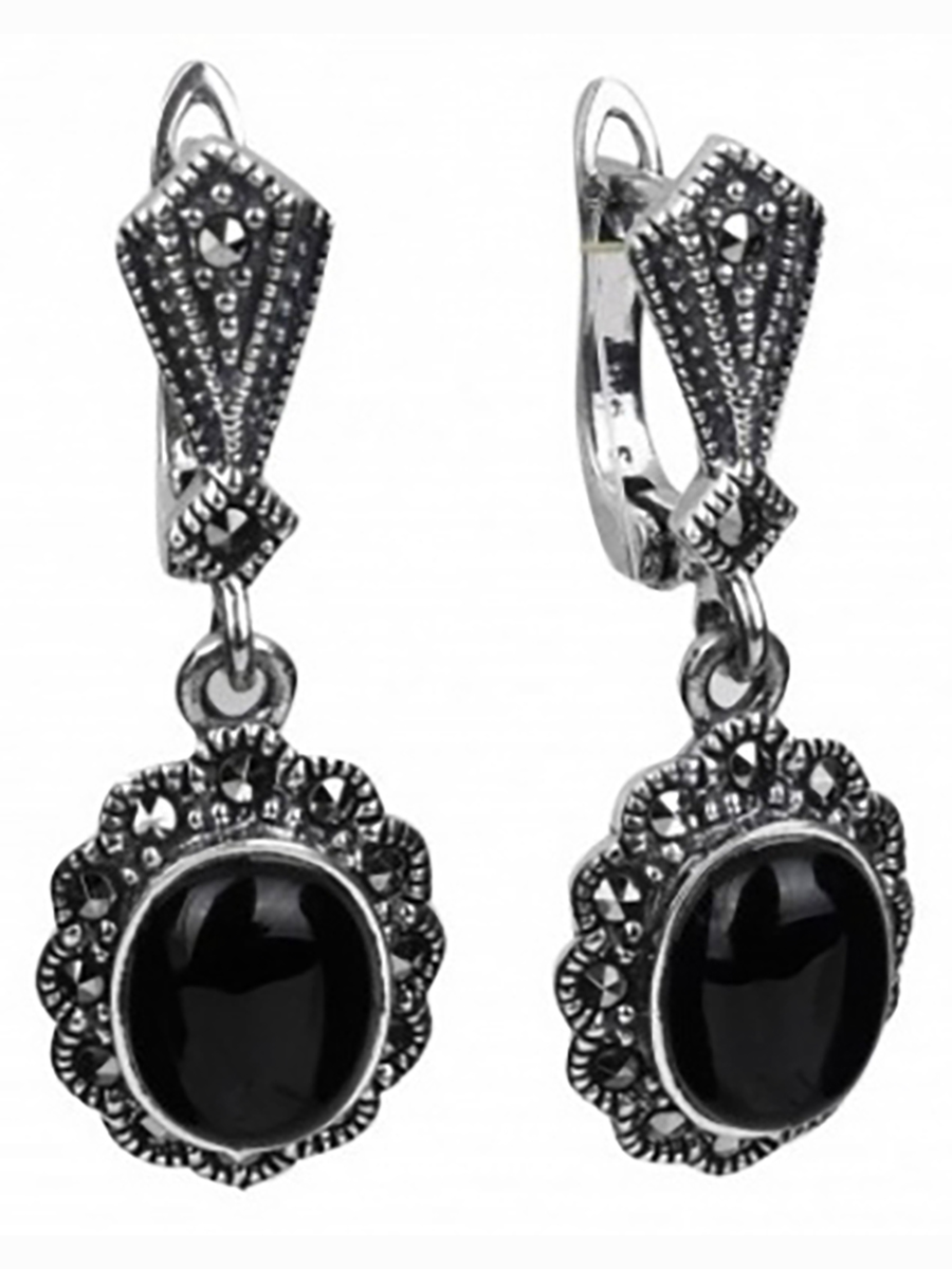 

Серьги с марказитами и ониксами из серебра Марказит HE251-7594, HE251-7594