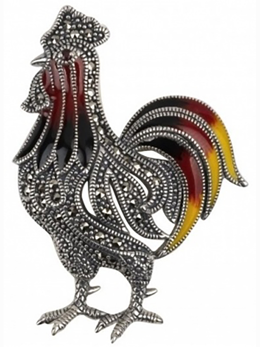 

Брошь Петушок с гранатами, эмалью и марказитами из серебра Марказит HB663-1354, HB663-1354