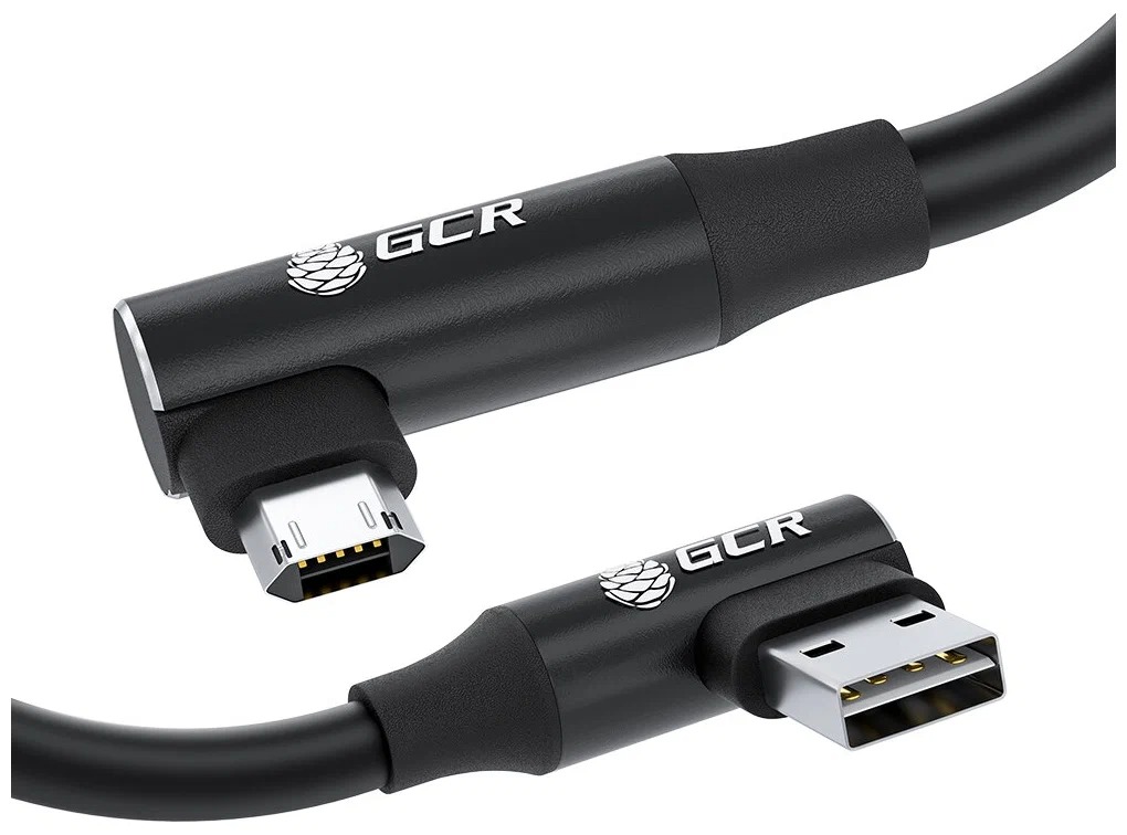 

GCR Кабель PREMIUM 0.25m MicroUSB угловой двусторонний, черный, AL case черный, 28/24 AWG, GCR-53612