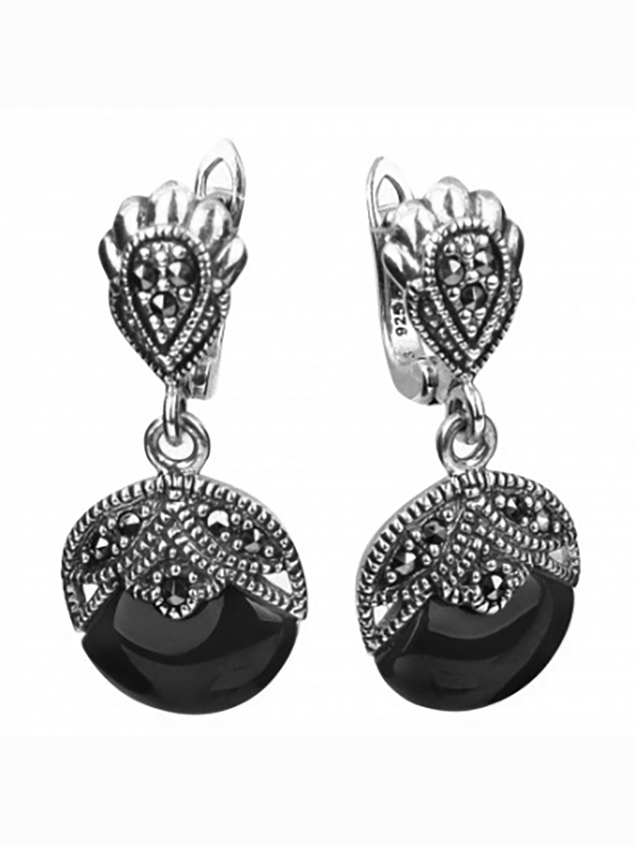 

Серьги с марказитами и ониксами из серебра Марказит HE478-7117, HE478-7117