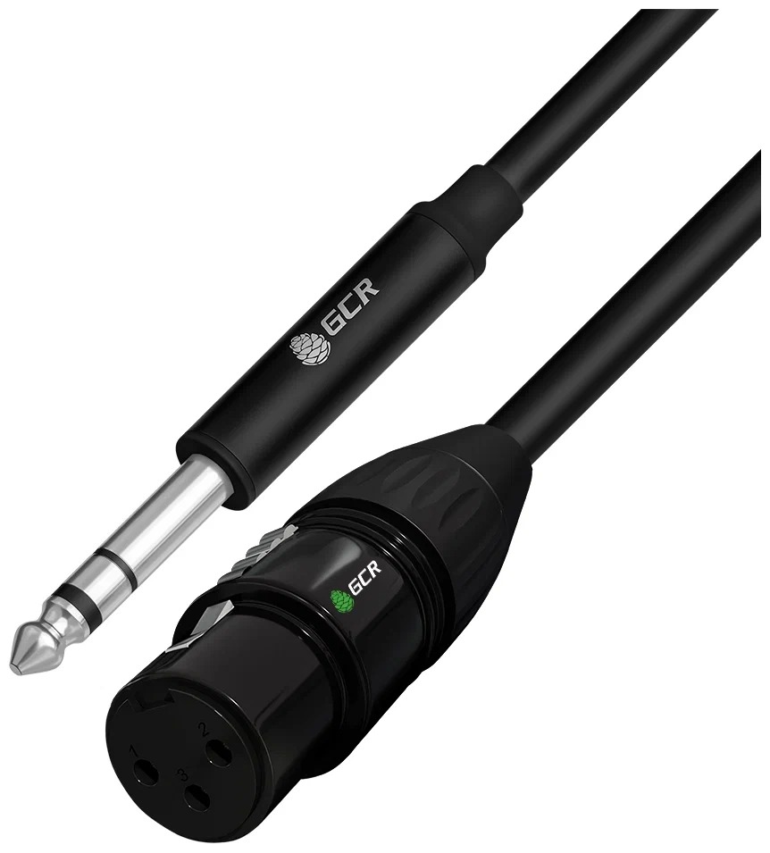 фото Gcr кабель 15.0m микрофонный stereo jack 6,35mm / xlr, m/f, черный, al case черный