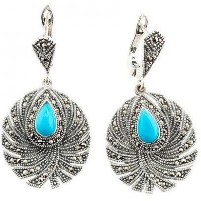 

Серьги с марказитами и бирюзой из серебра Марказит HE1025-8054, HE1025-8054