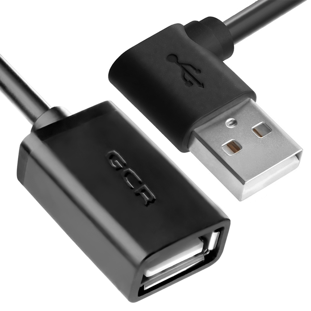 Удлинитель GCR USB - USB вилка-розетка 0.15м  черный