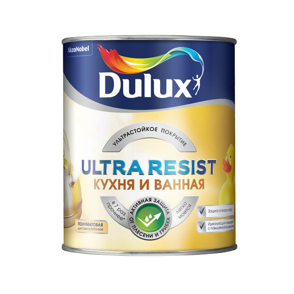 фото Краска dulux ultra resist кухня и ванная полуматовая, bw, 1 л