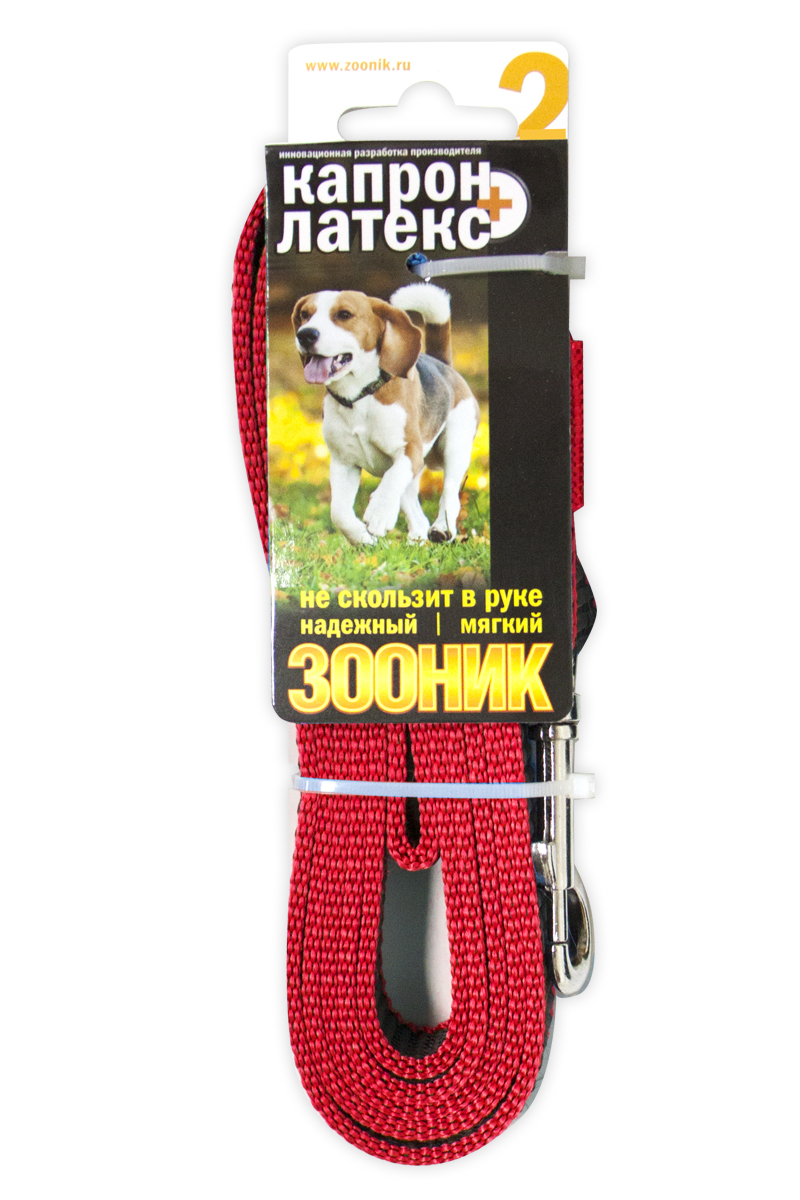 фото Поводок для собак зооник 11426-4 капроновый с двойной латексной нитью 2м х 20мм красный 10