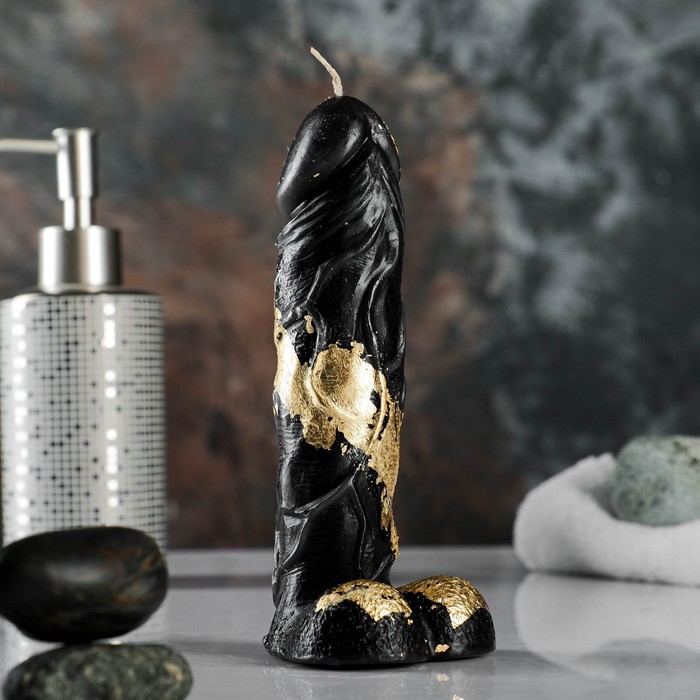 фото Свеча фигурная фаворит черная с поталью 16см богатство аромата