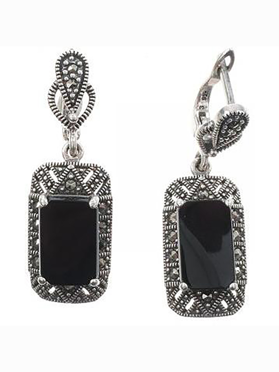 

Серьги с марказитами и ониксами из серебра Марказит HE850-7267, HE850-7267