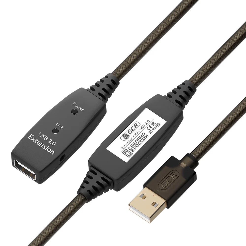 

Удлинитель активный Premium GCR 15.0m USB 2.0 AM, AF, GOLD с 2-мя усилителями сигнала