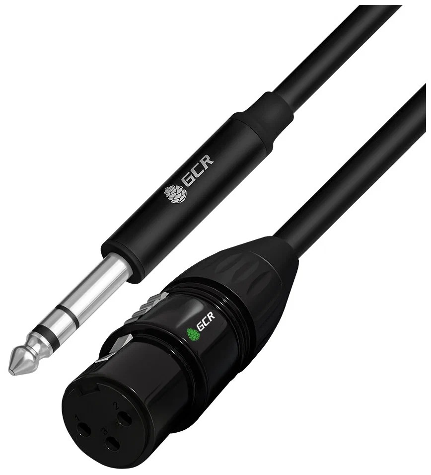 фото Gcr кабель 7.0m микрофонный stereo jack 6,35mm / xlr, m/f, черный, al case черный