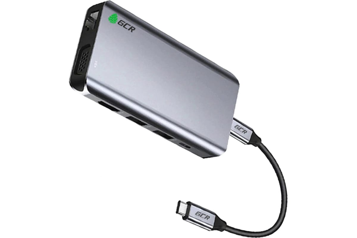 

Хаб GCR USB TypeC 10 в 1 входы HDMI, VGA, RJ45, USB3.0 x 3, Card Reader, Audio, TypeC PD, GCR-VHUSDA45