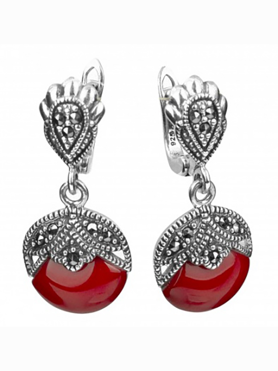 

Серьги с марказитами и кораллами из серебра Марказит HE478-7118, HE478-7118