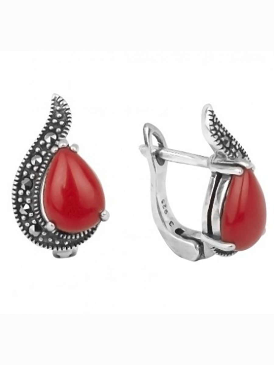

Серьги с марказитами и кораллами из серебра Марказит HE349-7296, HE349-7296