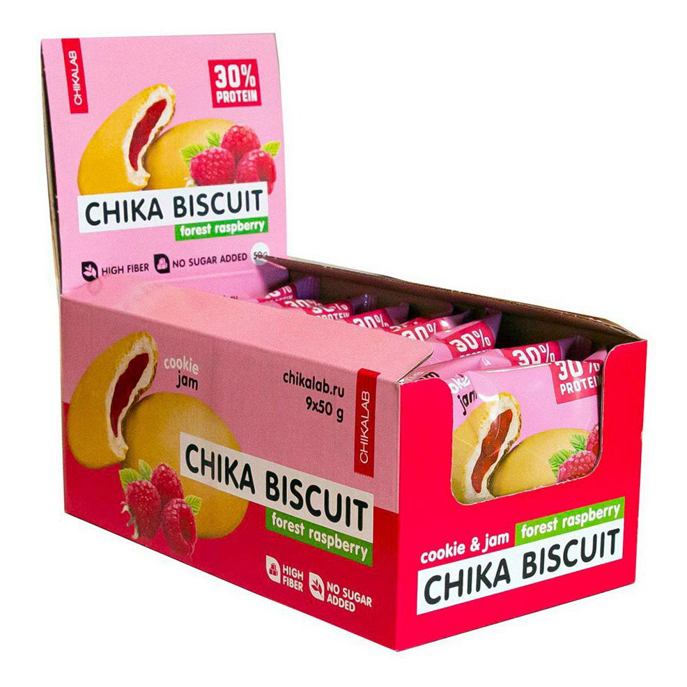 Печенье Chikalab Chika Biscuit Лесная малина бисквитное с начинкой 50 г