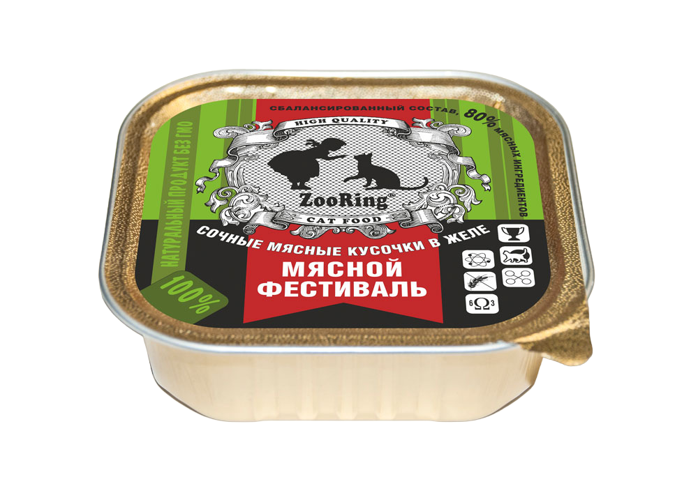 

Влажный корм для кошек ZooRing Мясной фестиваль, 16шт по 100г