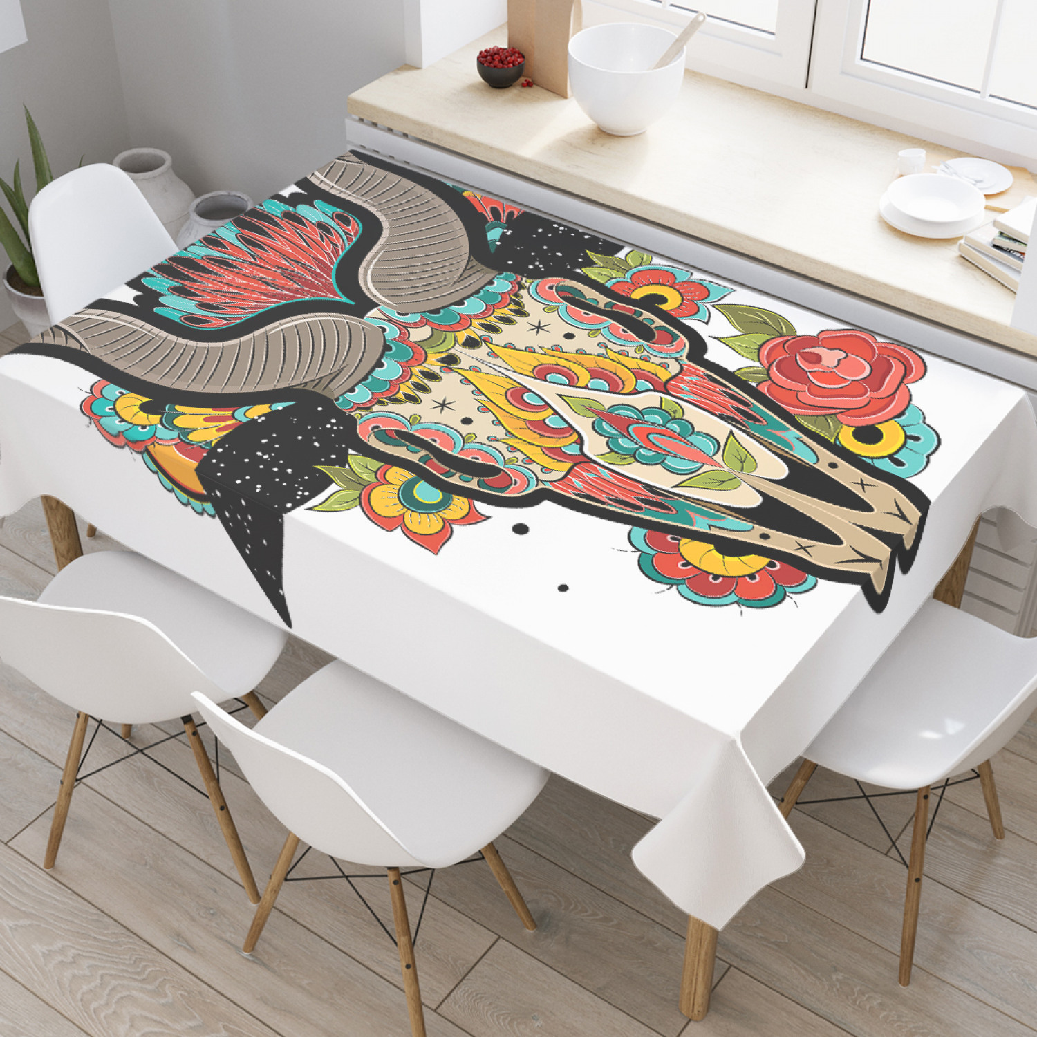 

Скатерть прямоугольная JoyArty "Козел в цветах" из оксфорда, 180x145 см, Красный, Козел в цветах