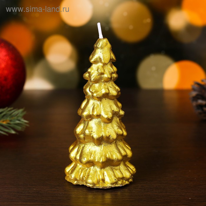 Свеча новогодняя елка 10х5см, золото