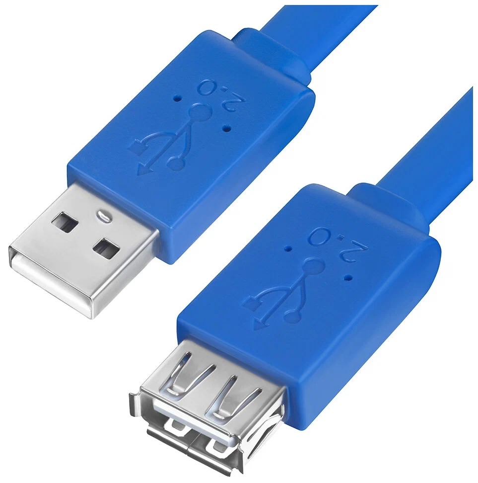 фото Gcr кабель prof 3.0m usb 2.0, am/am, плоский, синий, морозостойкий