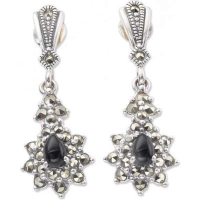 

Серьги с марказитами и ониксами из серебра Марказит HE032-6398, HE032-6398