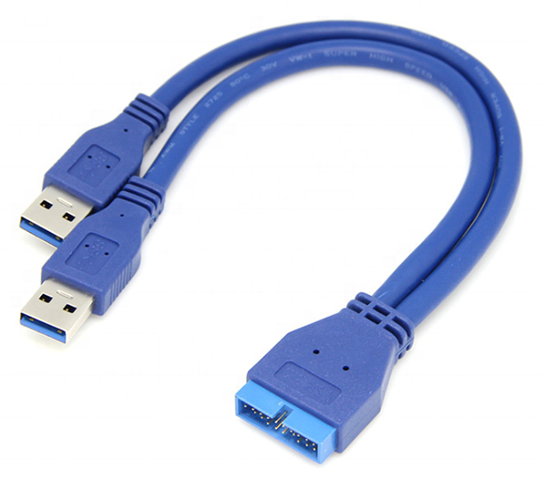 

Адаптер GSMIN USB 19 pin-2xUSB A, M-M Blue (BT893050)