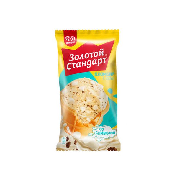 Мороженое пломбир Золотой Стандарт с суфле и крошкой из глазури в стаканчике БЗМЖ 86 г