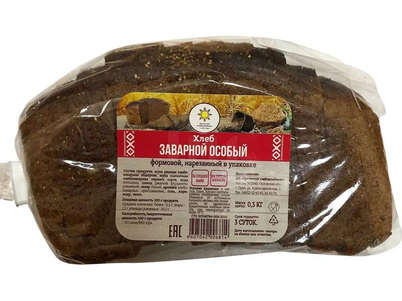 

Хлеб Орловский Хлебокомбинат Заварной особый ржано-пшеничный в нарезке 300 г