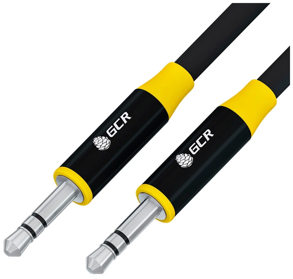 фото Кабель gcr 1.0 m аудио jack 3.5 mm, черный нейлон, gold, al case черный, желтая окантовка