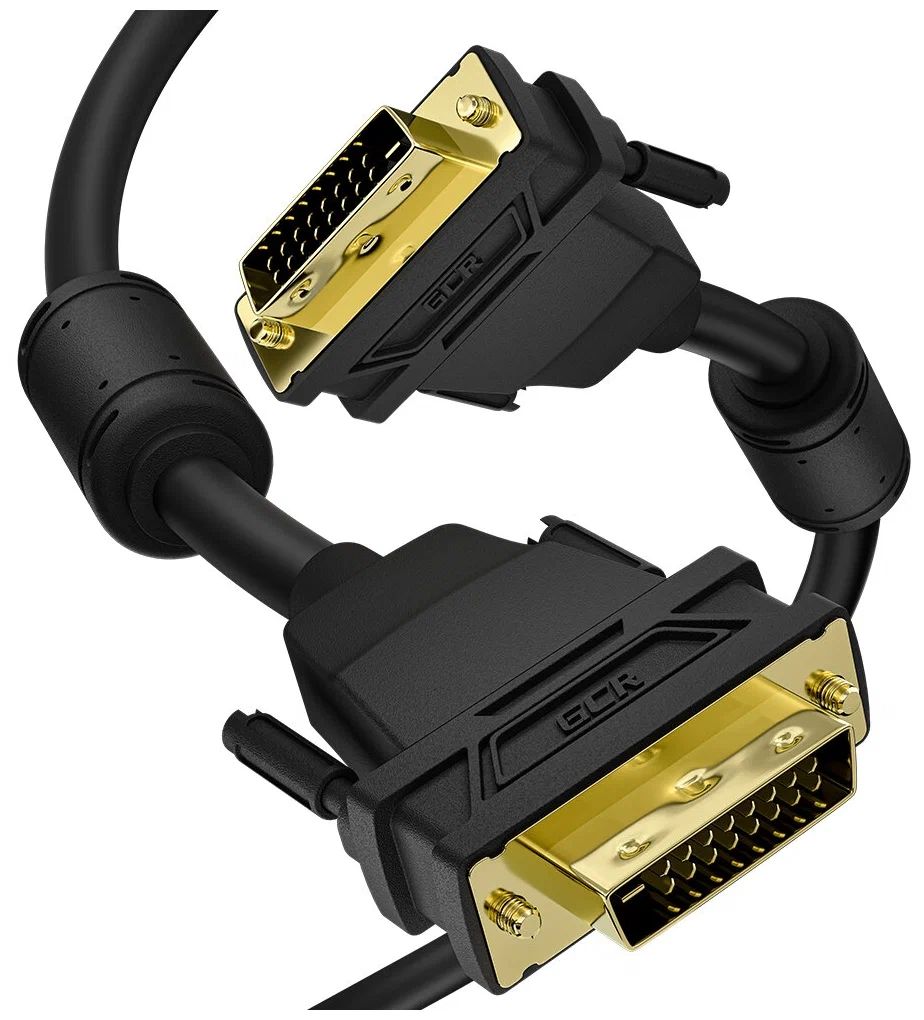 Кабель GCR PROF 20.0 m DVI-D, черный, GOLD, ферритовые кольца, OD 8.5 mm, 28 AWG