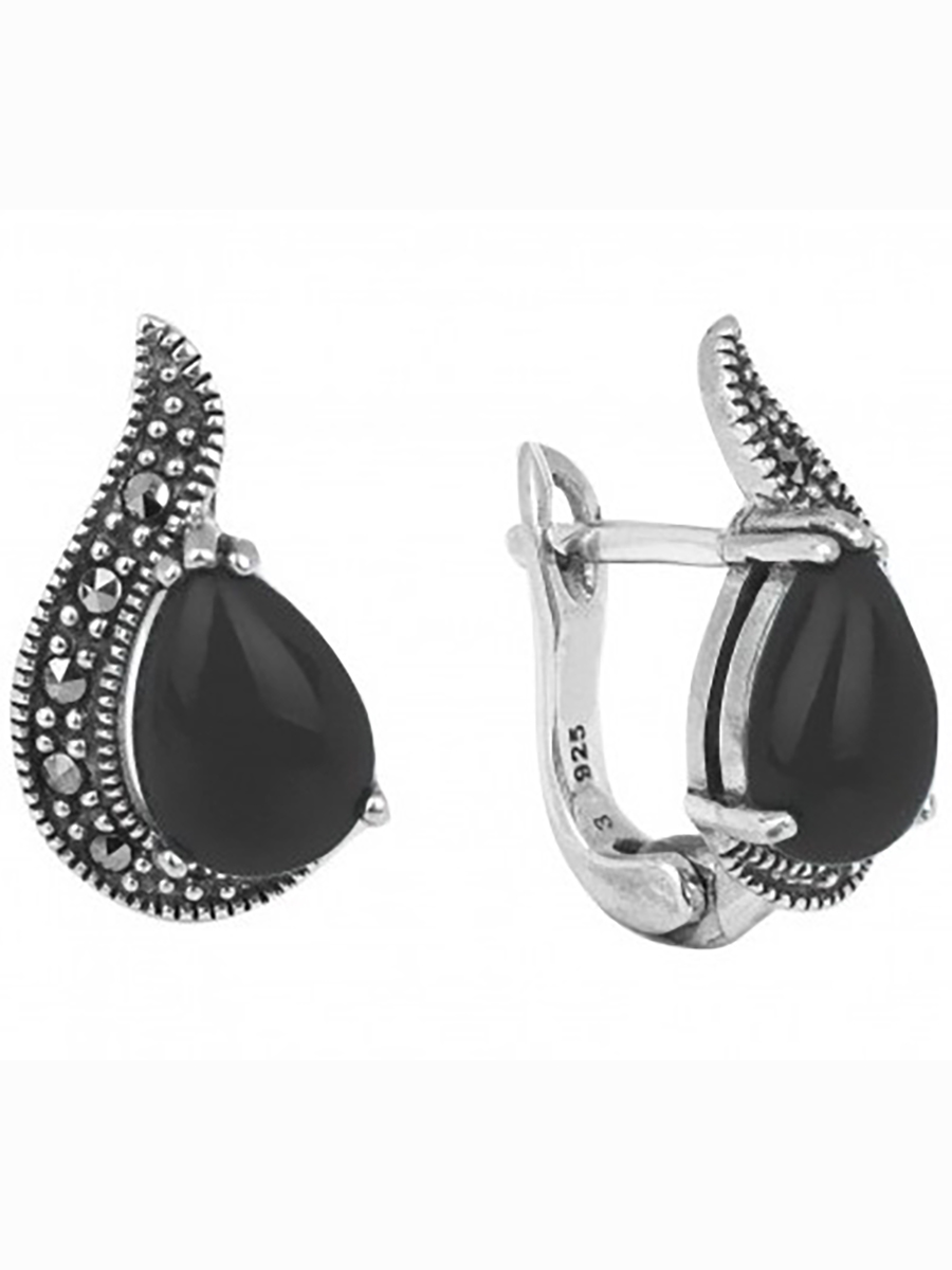

Серьги с марказитами и ониксами из серебра Марказит HE349-7299, HE349-7299