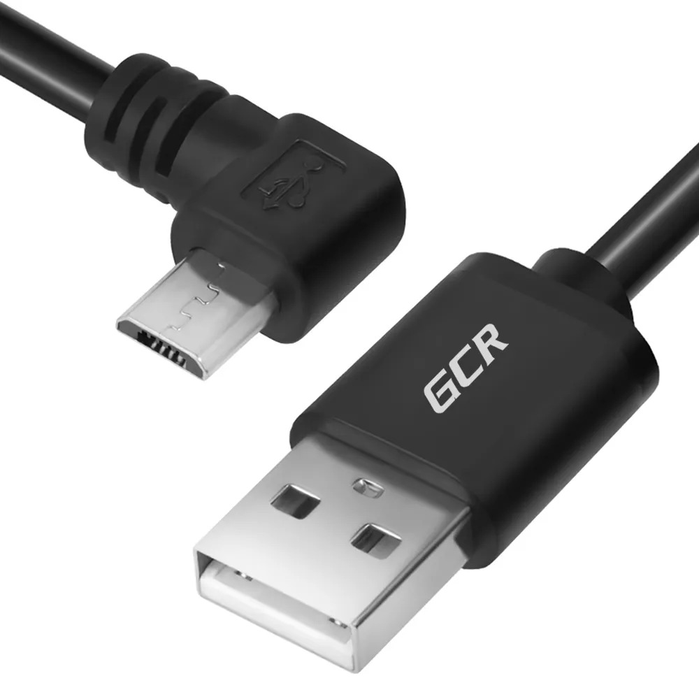 фото Gcr кабель 1.0m am / microusb угловой левый, черный, 28/28 awg