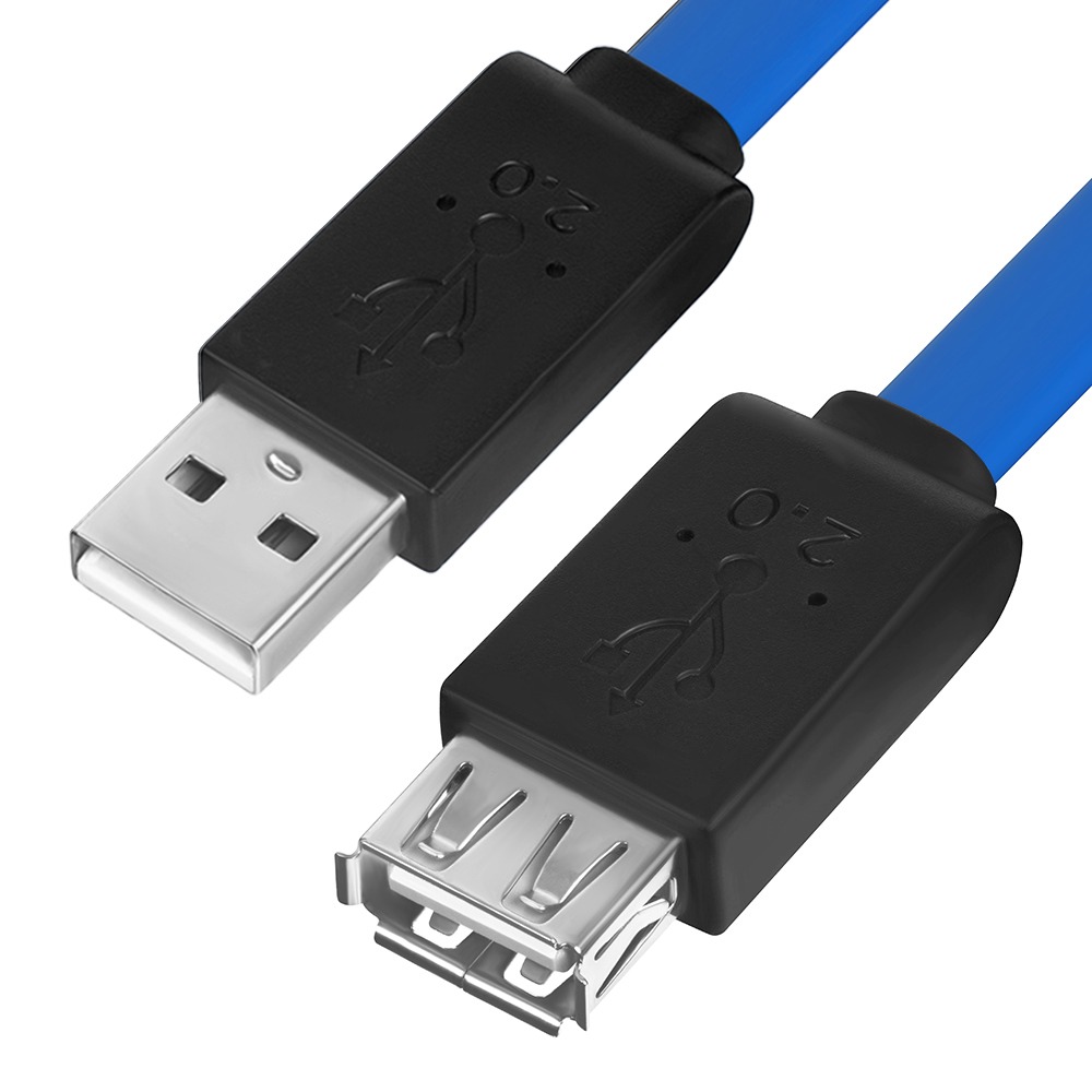 фото Gcr удлинитель prof 1.8m usb 2.0, am/af, плоский синий, черный пвх, морозостойкий