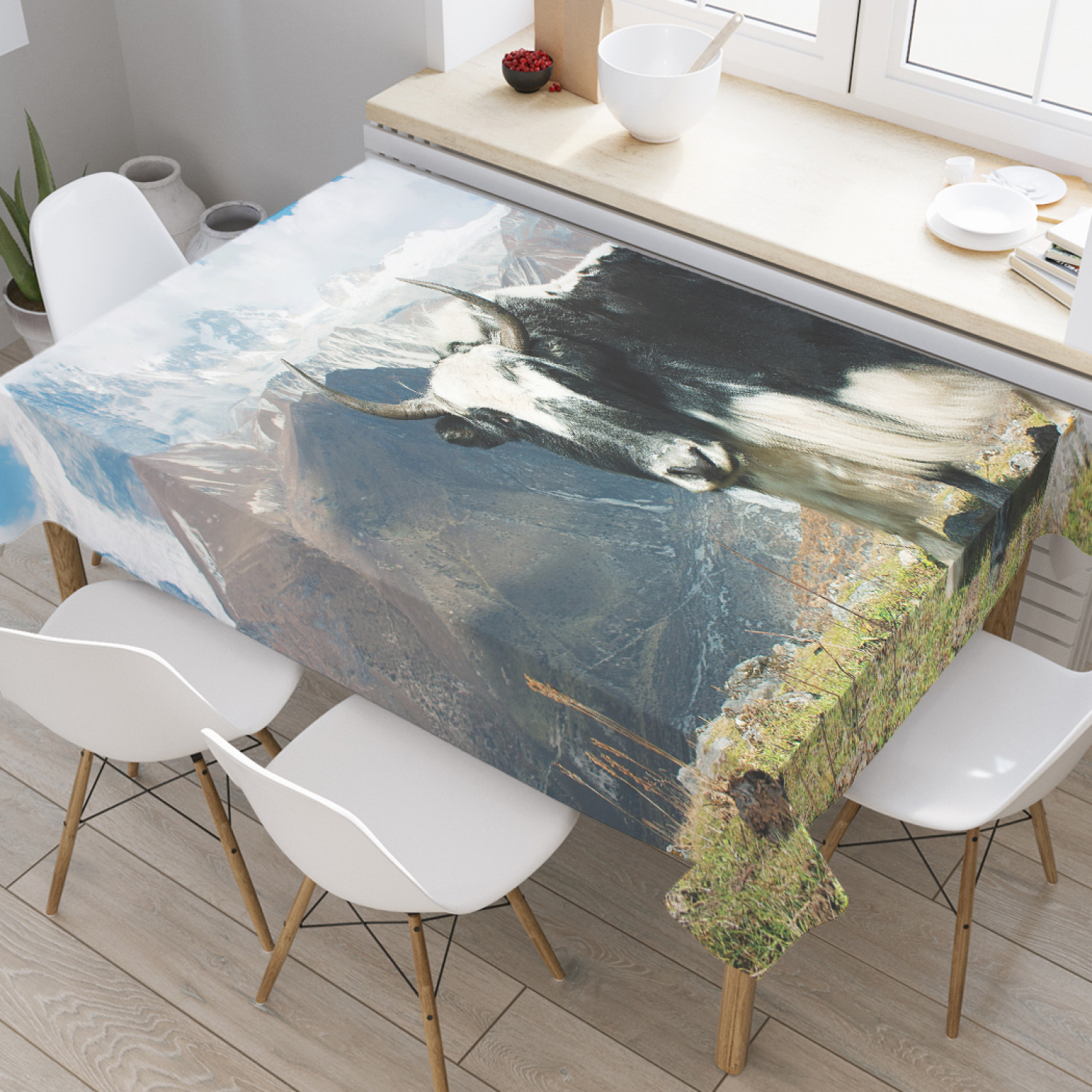 

Скатерть прямоугольная JoyArty "Дикий Як в Алтае" из оксфорда, 180x145 см, Серый, Дикий Як в Алтае