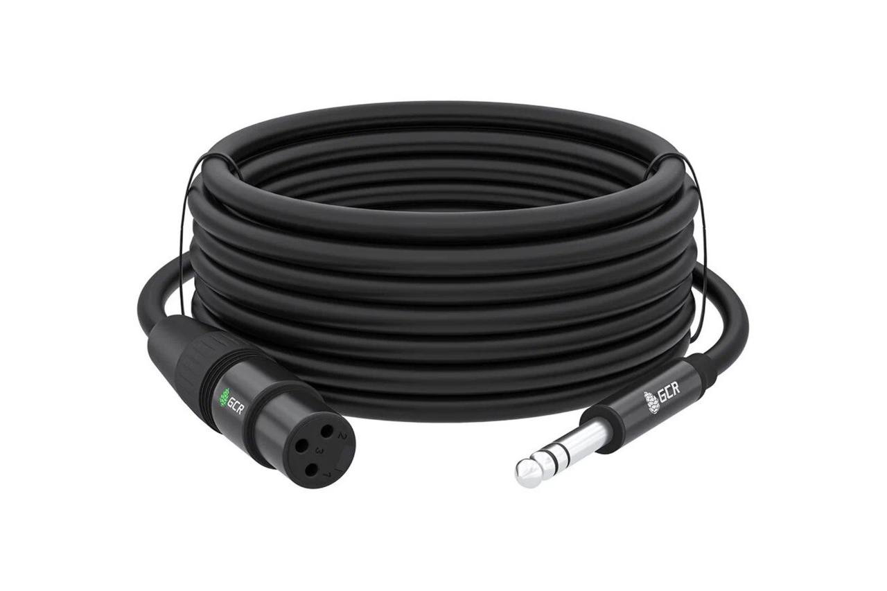 фото Gcr кабель 20.0m микрофонный stereo jack 6,35mm / xlr, m/f, черный, al case черный