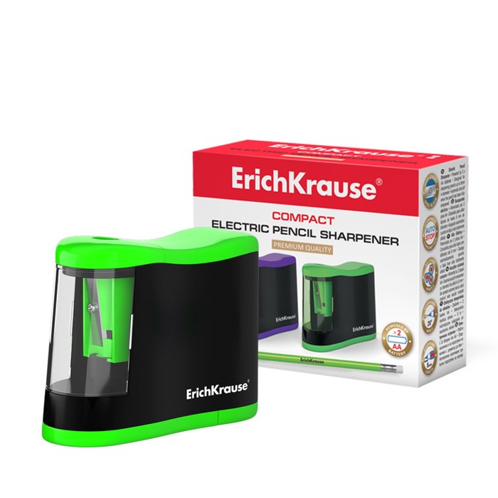 

Точилка 1 отверстие ErichKrause Compact, электрическая, с контейнером, работает от 2-х бат