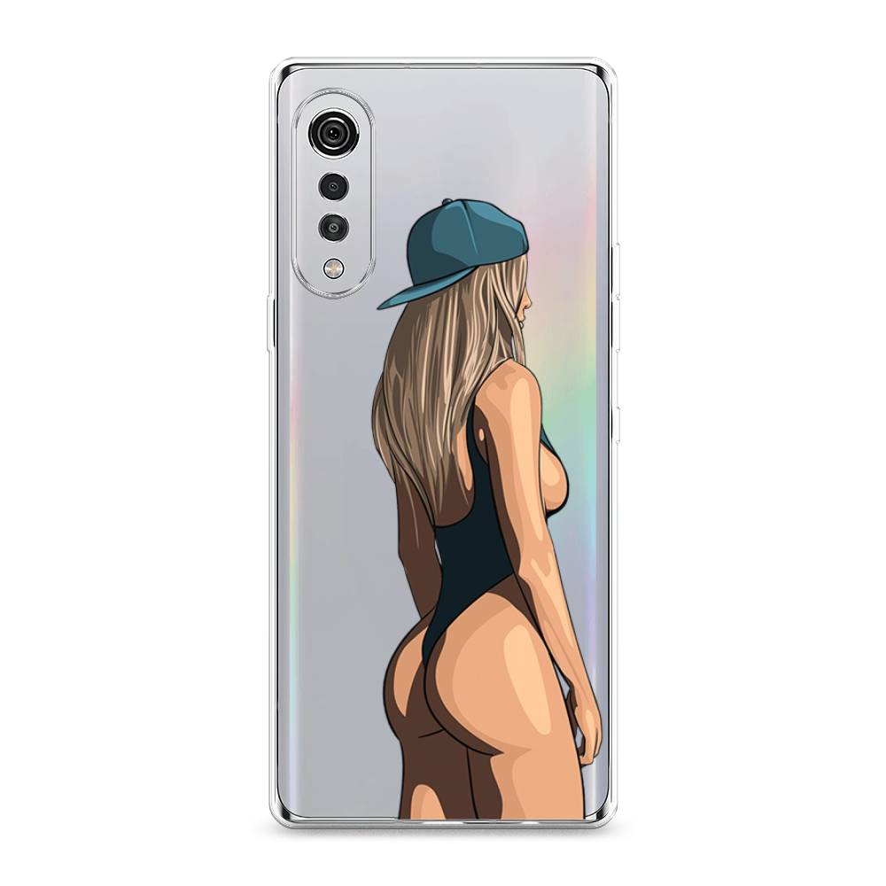 

Чехол на LG Velvet 4G "Девушка в черном купальнике", Зеленый;бежевый;черный, 84450-6