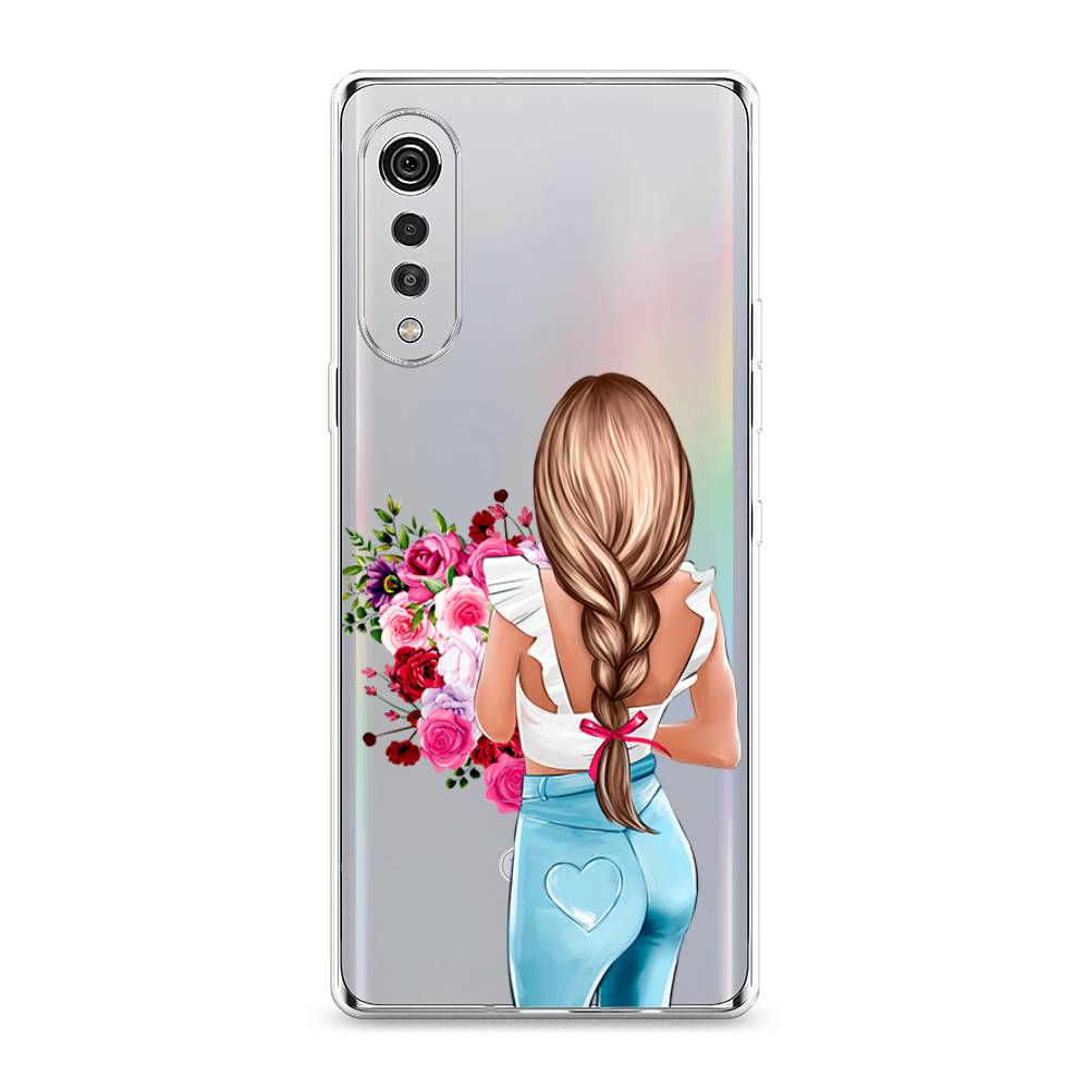

Чехол на LG Velvet 4G "Девушка с цветами", Коричневый;розовый;голубой, 84450-6