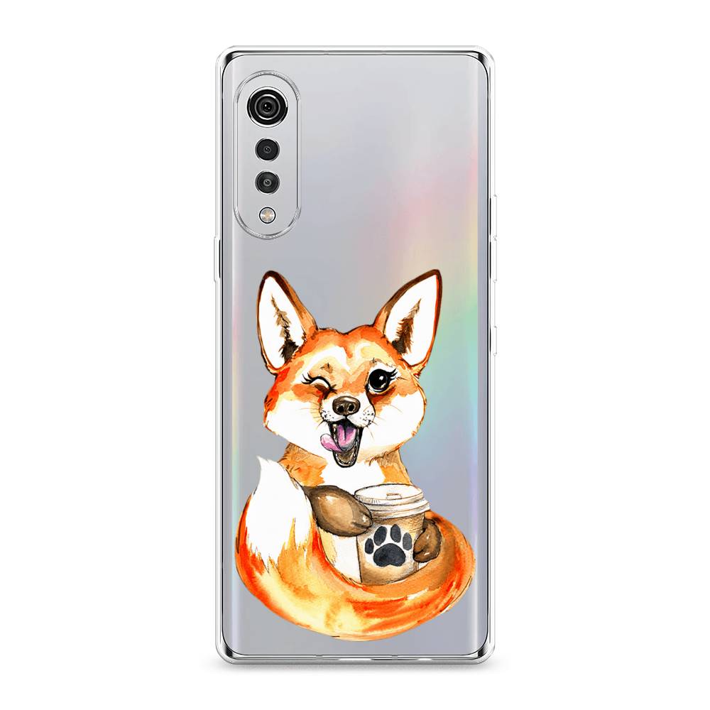 

Чехол на LG Velvet 4G "Подмигивающая лиса с кофе", Оранжевый;белый;коричневый, 84450-4