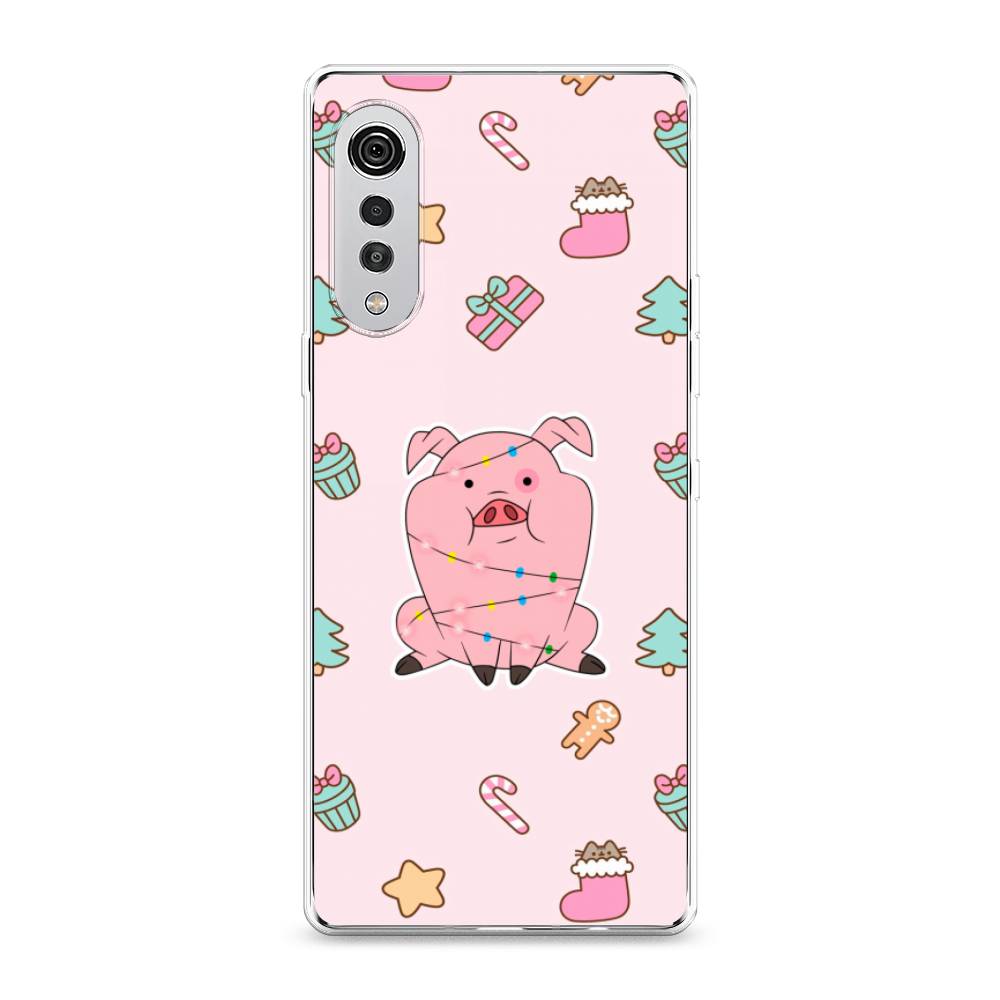 

Чехол на LG Velvet 4G "Розовая свинка", Розовый;зеленый, 84450-5