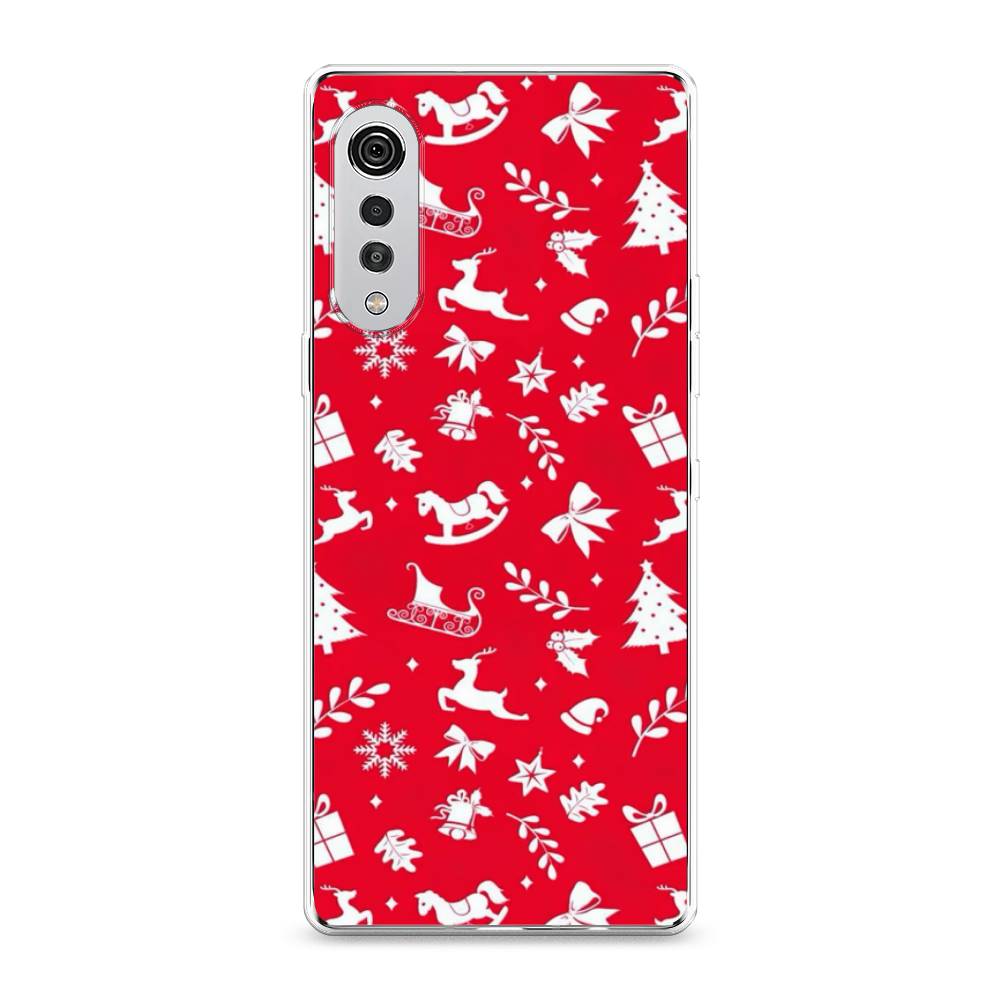 

Чехол на LG Velvet 4G "Красный новогодний фон", Красный;белый, 84450-5