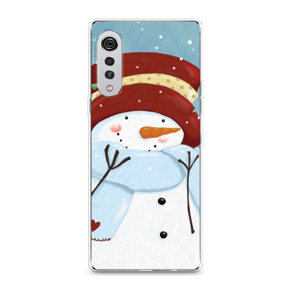 

Чехол на LG Velvet 4G "Застенчивый снеговик", Голубой;белый;красный, 84450-5