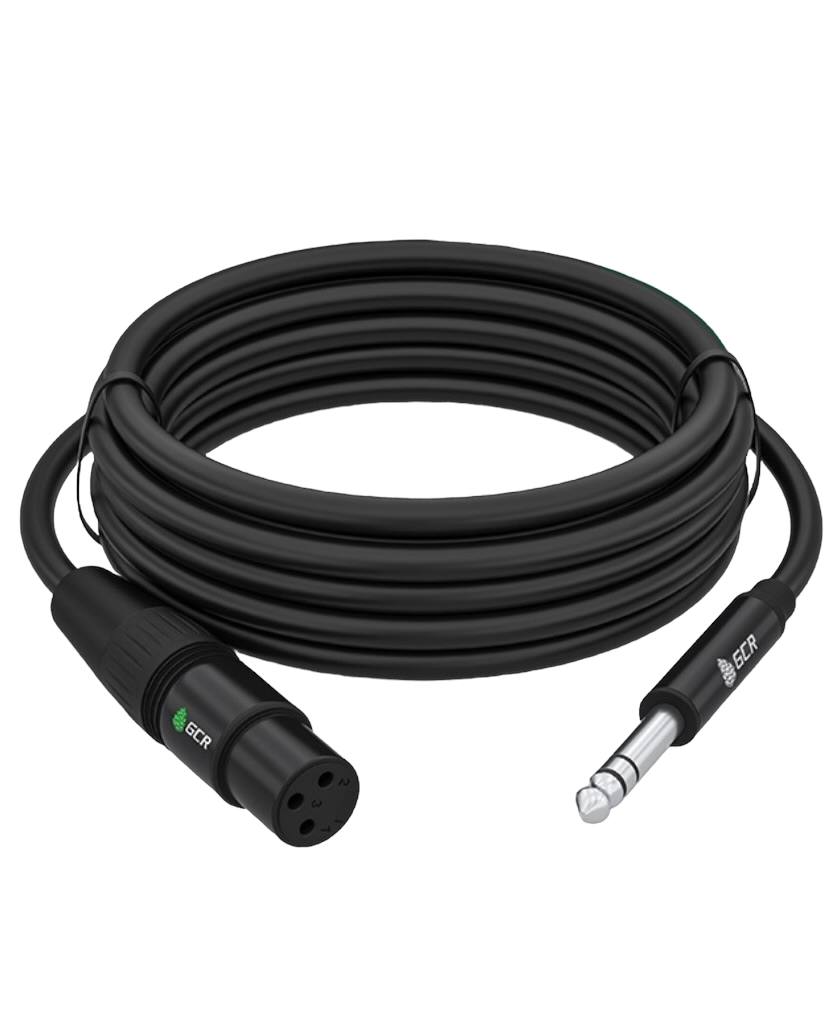 фото Gcr кабель 1.5m микрофонный stereo jack 6,35mm / xlr, m/f, черный, al case черный