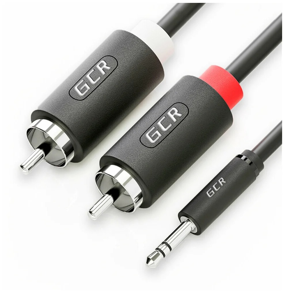 

GCR Кабель-переходник 1.0m аудио jack 3.5mm / 2 х RCA, черный, GCR-53190